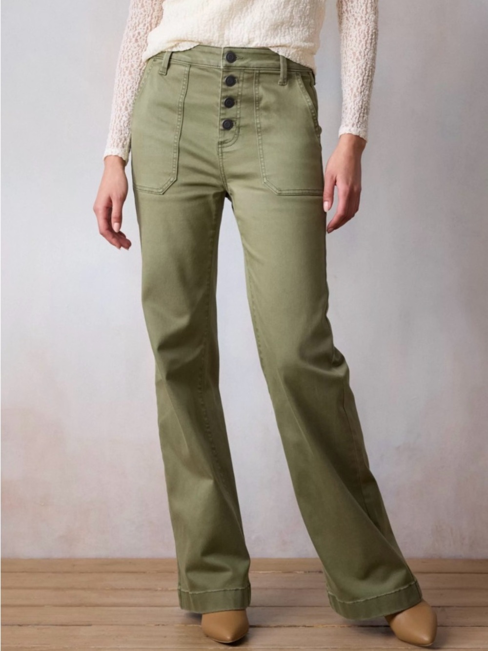 LC Lauren Conrad Super High Rise Utility Denim Trousers Women’s Sz 10 Button Fly